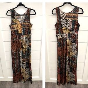 VINTAGE Y2K ROBBIE BEE AZETEC colorful woman boho coastal grandma maxi dress L